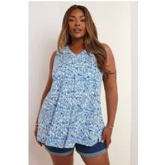 Blue - Women Tank Tops Yours Floral Pleat Front Vest Top - Blue