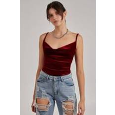 Pink - Women Shapewear & Under Garments Velvet Cowl Neck Bodysuit - Wine