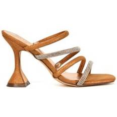XY London Posie Diamante Strappy Square Toe Sculptured High Heel Sandals - Rose Gold