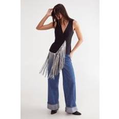 Leather Blouses Nasty Gal Tailored Faux Leather Fringed Top - Black