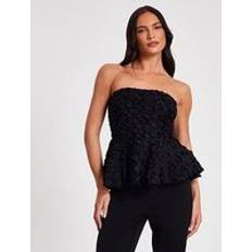 Quiz Womens Black Floral Textured Peplum Top - Black