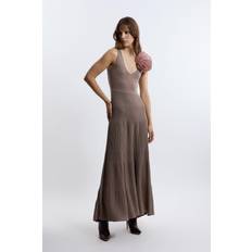 Karen Millen Dresses Karen Millen Viscose Blend Knit Corsage Detail Maxi Dress - Grey