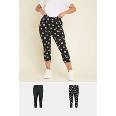 Jersey Tights & Stay-Ups Yours 2 Pack Curve Black Daisy Print Cropped Leggings - Black