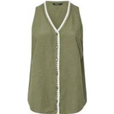 Linen Tank Tops Yours Curve Blanket Stitch Linen Vest Top - Khaki Green