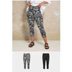 Yours Curve 2 Pack Black Butterfly Print Cropped Leggings - Black