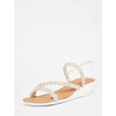 Diamante Low Wedge Sandals - White
