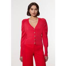 Karen Millen Cardigans Karen Millen Premium Drapey Knit Ruched Sleeve Cardi - Red