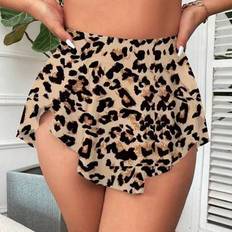 Shein Plus Size Women's Leopard Print Sexy Asymmetric Ruffle Bikini Bottom - Summer Beach Vacation