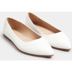 Faux Leather Low Shoes Yours Pointed Ballet Pumps - White