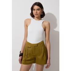 Karen Millen Trousers & Shorts Karen Millen Viscose Linen Woven Pocket Detail Short - Khaki/Green