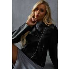 Outerwear Misspap Womens Leather Look Biker Jacket - Black
