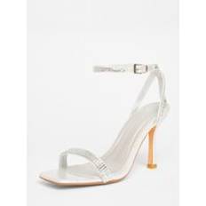 Grey Heels & Pumps Quiz Womens Silver Diamante Strap Heels - Grey