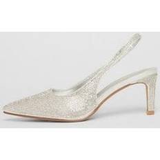 Grey Heels & Pumps Quiz Silver Diamante Sling Back Heels - Grey
