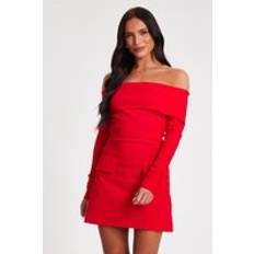 Red Dresses Quiz Red Bardot Long Sleeve Mini Dress - 10