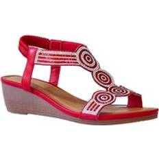 Red Heeled Sandals Ivachy Sandal Ladies Crystal Sparkling Shine Wedge Heel - Red