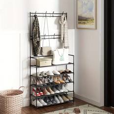 Temu Freestanding Metal Coat Rack With Shoe Bench Hallway Furniture & Accessory