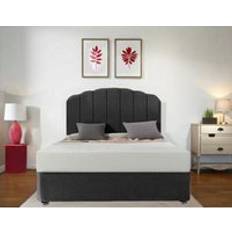 Bedsland Elegant Linen Divan Bed Set 48 Inch Curved Headboard 2 Storage Drawers 10 Spring Foam Mattress