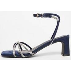 Blue Heeled Sandals Quiz Navy Diamante Strappy Heeled Sandals - Dark Blue