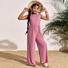 Shein Tween Girl Everyday Casual Solid Color Knit Crew Neck Sleeveless Jumpsuit