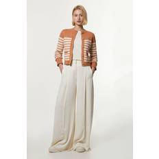Karen Millen Tops Karen Millen Cotton Cropped Knit Boxy Striped Cardigan - Oatmeal