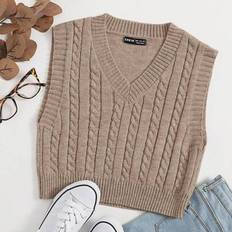 Shein Dam Västar Shein Dam V-ringad Casual Tröja Väst - Kaki