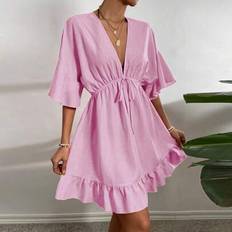 Shein Short Sleeve V-Neck Chiffon Cover Up - Solid Color
