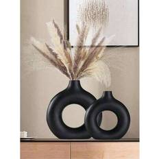 Shein Black Plastic Round Flower Decor 1pc Vase