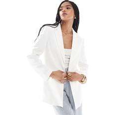White Blazers Stradivarius Regular Linen Blend Blazer - White