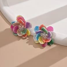 Temu Chic 3D Resin Flower Earrings - Vibrant