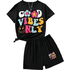 140/146 Övriga sets Shein Girls' Cartoon Print Short Sleeve Set