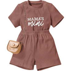 Shein Young Girl Letter Print Short Sleeve T-Shirt And Shorts Set