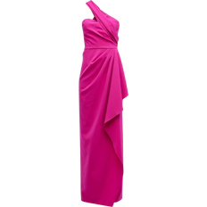 Teri Jon Stretch Crepe Side Drape Gown - Hot Pink