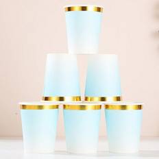 Party Paper Cups Shein Disposable Paper Cup 10pcs Ombre Blue White With Gold Rim
