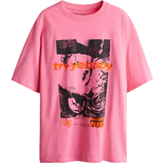 Pink - Women T-shirts H&M Oversized Printed T-shirt - Pink/Troye Sivan