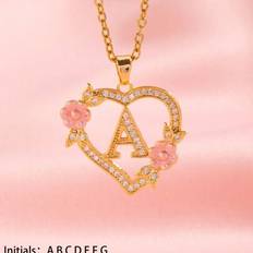 Shein Heart-Shaped Floral Letter Necklace - 26 Letter