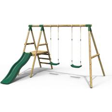 Rebo Gemini Wooden Swing Set with Platform and Slide Green