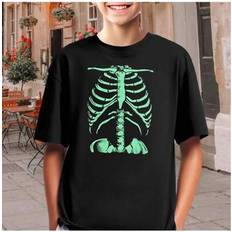 Shein Kids Glow In The Dark Skeleton T-Shirt - Black Cotton