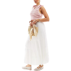 Pull&Bear Tiered Maxi Skirt - White