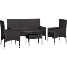 vidaXL 319502 Black Loungeset, 1 Bord inkl. 2 Stolar & 1 Soffor