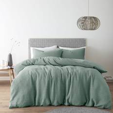 Dunelm Amberley Waffle Cotton and Pillowcase Set Duvet Cover Green (230x220cm)