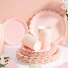 Shein Blush Pink Floral Disposable Plates Set