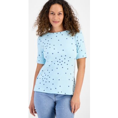 Style & Co Petite Striped Elbow-Sleeve T-Shirt Star Water
