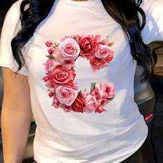 Shein Valentine's Day Gifts Crew T-Shirt - Unisex Rose/Letter