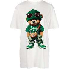 Shein Casual And Simple Bear Teddy Cartoon Printed Loose Short Sleeve Round Neck TShirt Dress Suitable For Summer ParentChild Outfits