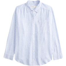 Hollister Oversized Linen Blend Shirt - Light Blue/Stripe