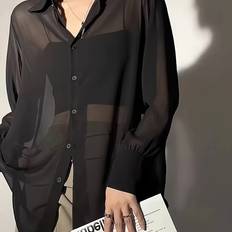 Temu Chiffon Button Front Semi-sheer Blouse - Women's