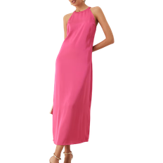 Vila Satin High Neck Maxi Dress - Raspberry Pink