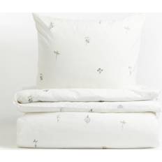 H&M Gemusterte Bettwäsche für Einzelbett 135x200 80x80 Bettbezug Weiß (200x140cm)