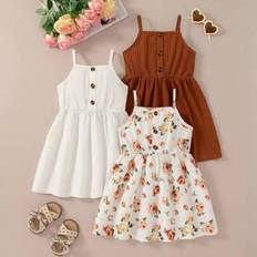 Shein Young Girls Sleeveless Floral Print Casual Dress Suit