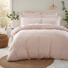 Dunelm Portloe Woven Gingham & Pillowcase Set - Blush Duvet Cover Pink (200x135cm)